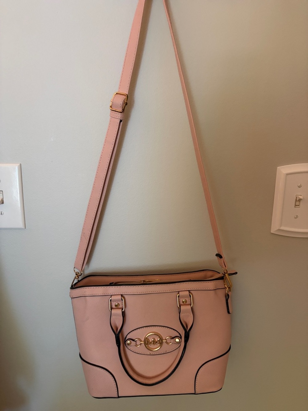 MK-Inspired Blush Pink Crossbody Satchel with Gold Accents